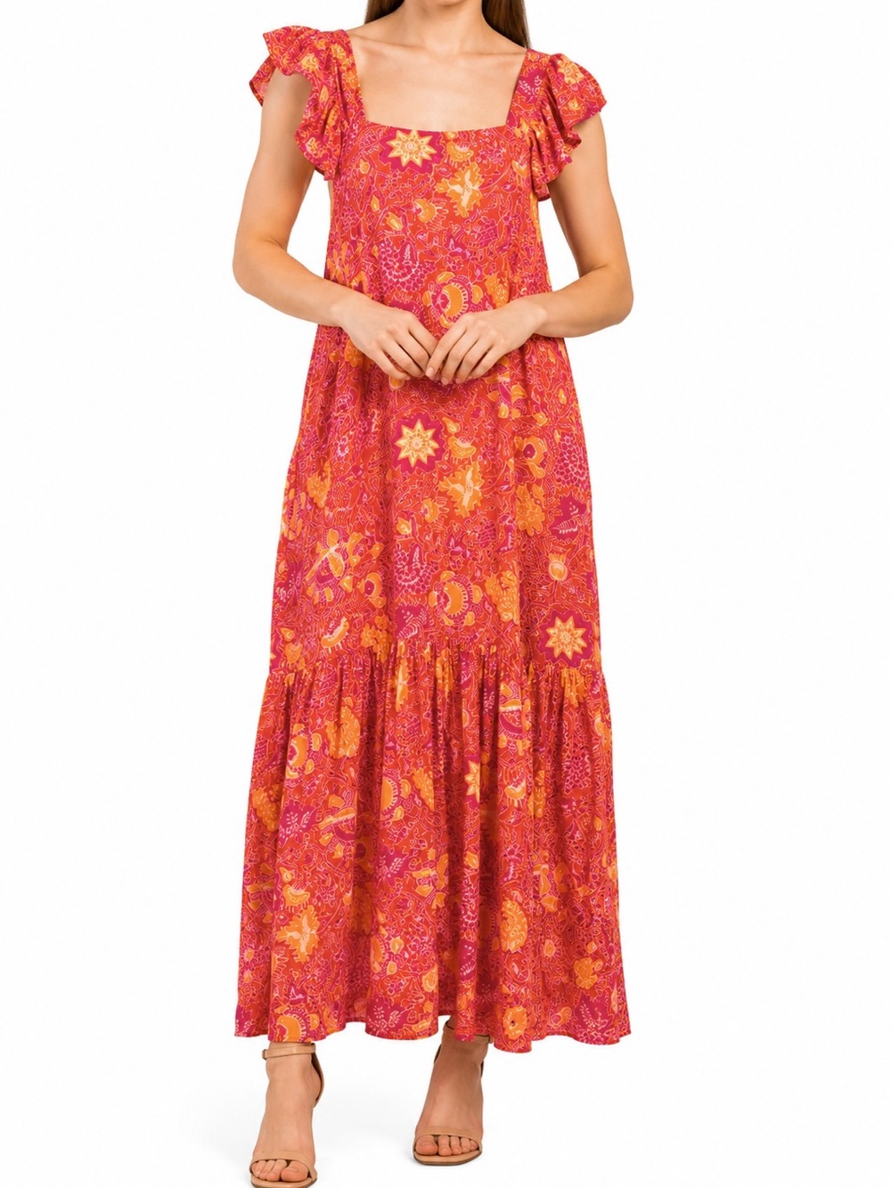 House of Harlow 1960 Pink Orange Floral Boho Maxi Dress Small